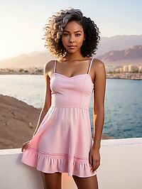 Black woman poses outdoors in Eilat Israel's golden hour light