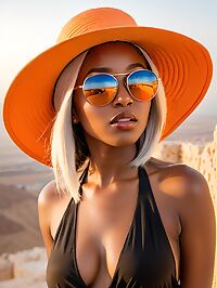 A 29 year old African woman stands at sunset atop Masada in Israel's desert landscape